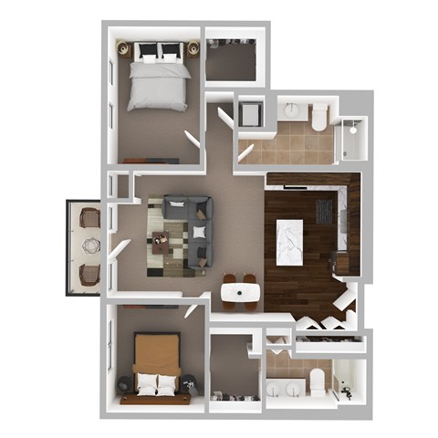 Floor plan for 2 beds, 2 baths, 1250 sqft